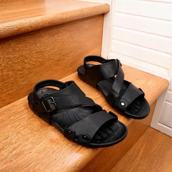 Black_Synthetic_Leather_Sandals_For_Men