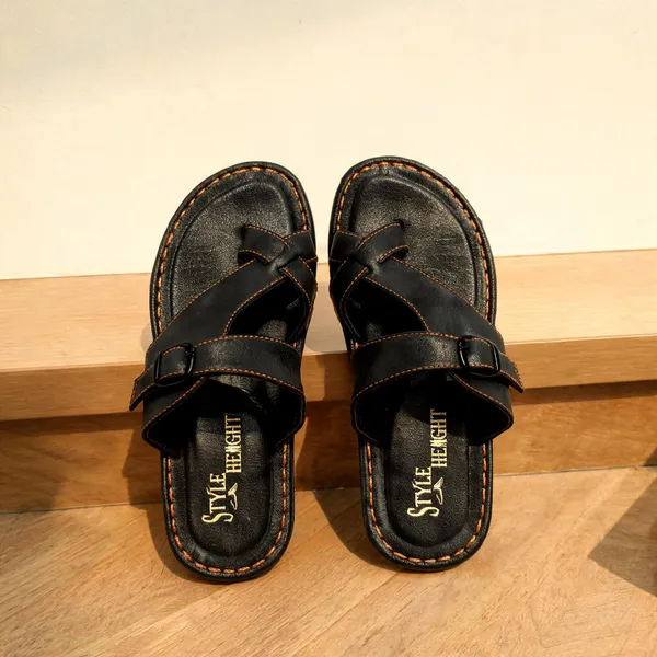 Black_Synthetic_Leather_Flats_For_Men