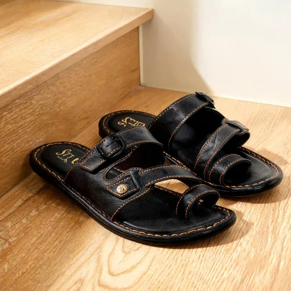 Black_Synthetic_Leather_Sandals_For_Men