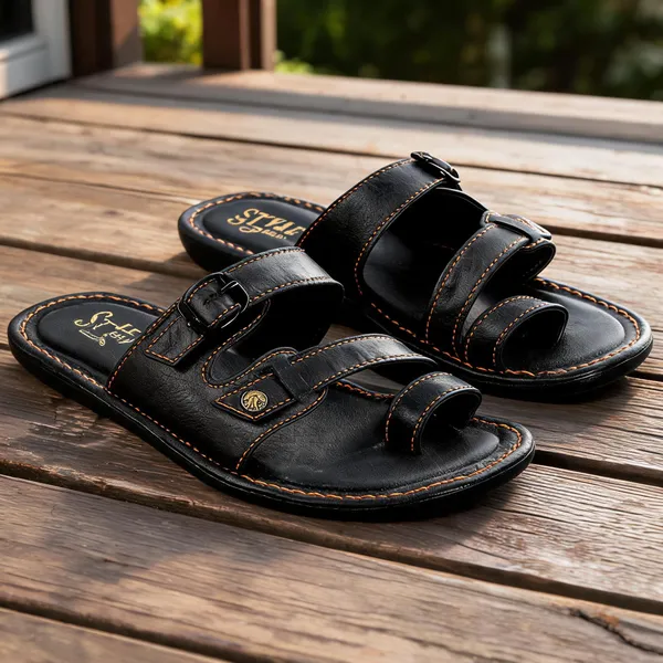 Black_Synthetic_Leather_Sandals_For_Men