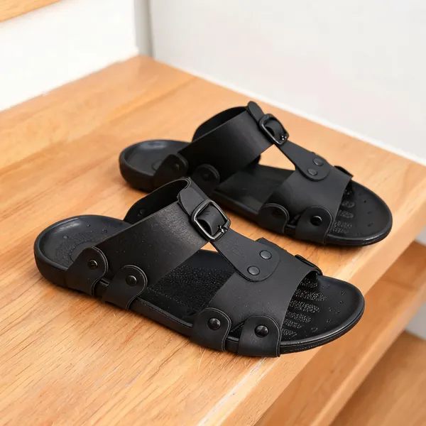 Black_Synthetic_Leather_Sandals_For_Men