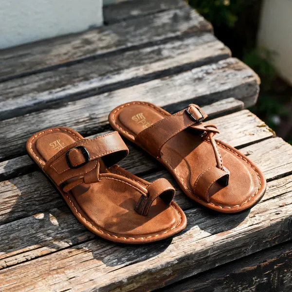 Tan_Sysnthetic_Leather_Sandals_For_Men