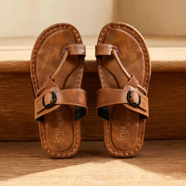 Tan_Sysnthetic_Leather_Sandals_For_Men