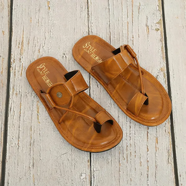 Tan_Synthetic_Leather_Slippers_For_Men