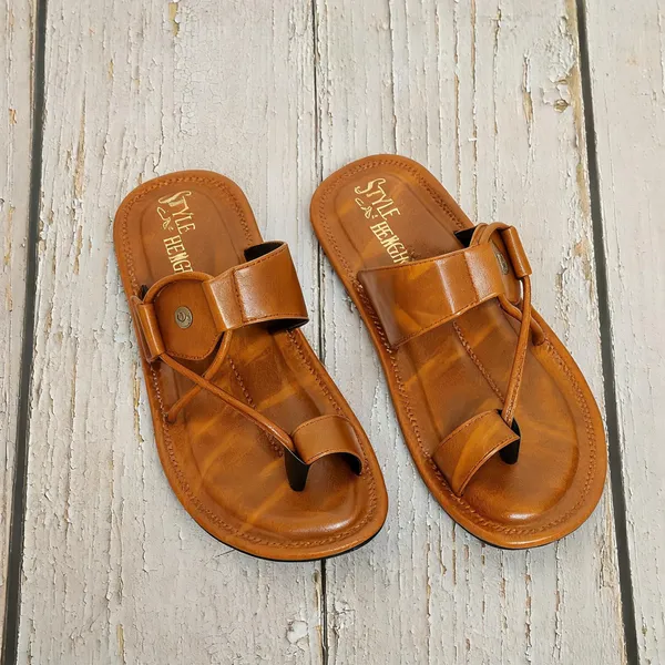 Tan_Synthetic_Leather_Slippers_For_Men