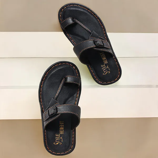 Black_Synthetic_Leather_Sandals_For_Men