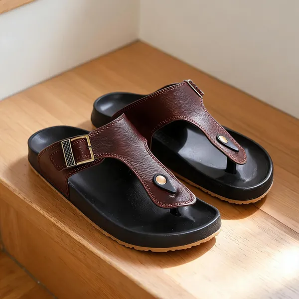 Peach_Synthetic_Leather_Slippers_For_Men