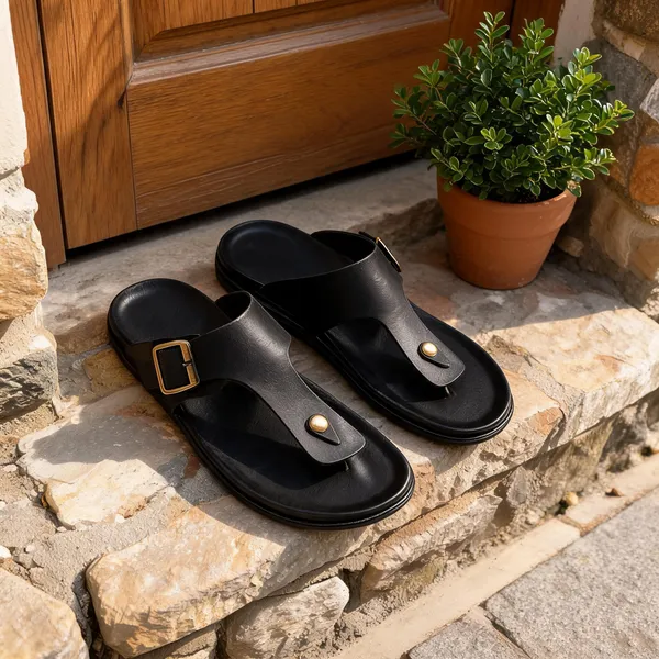 Black_Synthetic_Leather_Sandals_For_Men