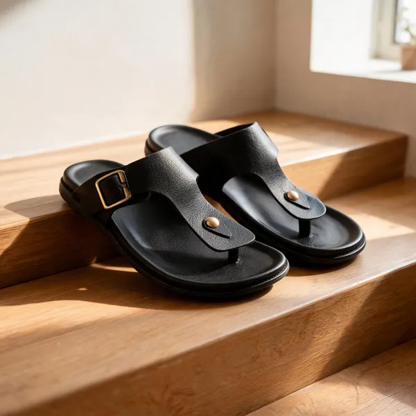 Black_Synthetic_Leather_Sandals_For_Men