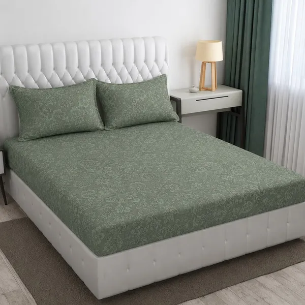 Green_Floral_Pattern_Fitted_Bedsheet_Set
