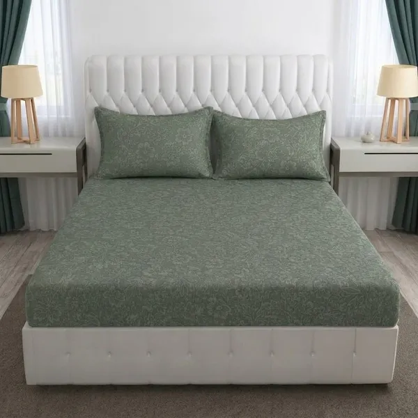 Green_Floral_Pattern_Fitted_Bedsheet_Set