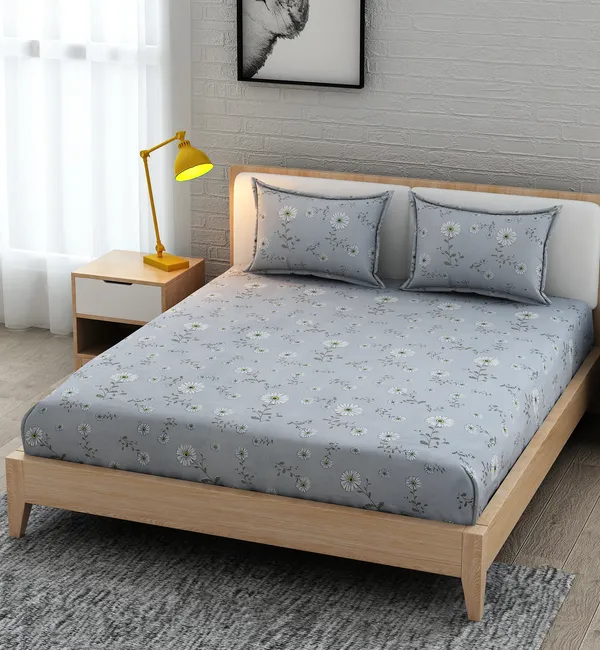 Polycotton_Floral_Print_Grey_Bedsheet_Set