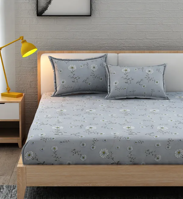 Polycotton_Floral_Print_Grey_Bedsheet_Set