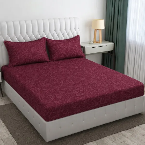 Maroon_Floral_Pattern_Fitted_Bedsheet_Set