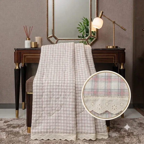 Checkered_Scalloped_Edge_Bedspread_Bedsheet