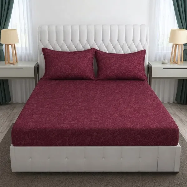Maroon_Floral_Pattern_Fitted_Bedsheet_Set