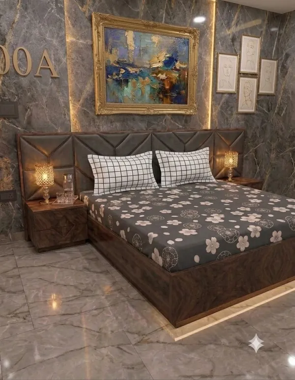 Floral_Print_Bedsheet_With_Grid_Pillow_Covers