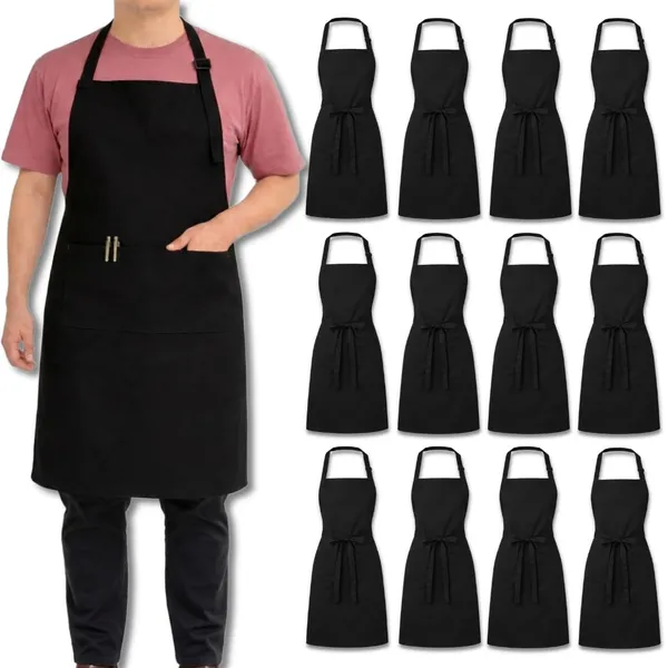 Pack_Of_12_Black_Kitchen_Aprons_For_Men_Women_Adjustable_Neck_Strap_Front_Pocket_Cooking_Baking_Cafe_Salon_Restaurant_Apron_Reusable_Washable_Cotton_Blend_Apron
