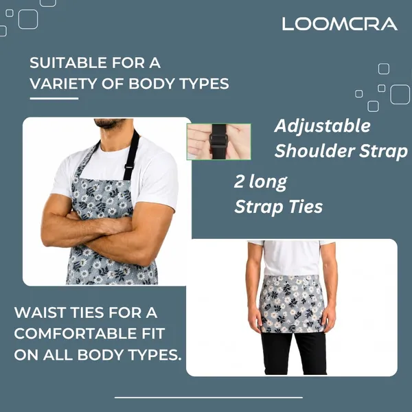 Floral_Kitchen_Apron_Half_Waist_Apron_Combo_For_Men_Women_Adjustable_Neck_Strap_Front_Pocket_Cooking_Baking_Gardening_Cafe_Salon_Use_Grey_Floral_Design