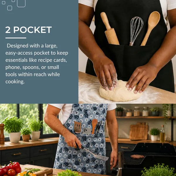 Unisex_Apron_Combo_Pack_Of_2_1_Black_Solid_1_Grey_Floral_Kitchen_Apron_With_Adjustable_Neck_Strap_2_Front_Pocket_Cooking_Baking_Bbq_Gardening_Cafe_Use