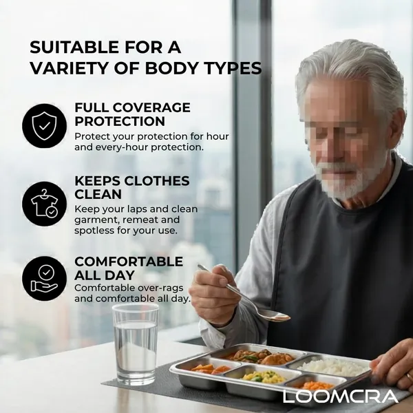Product_Summary_Loomcra_Premium_Waterproof_Adult_Feeding_Bib_Apron_For_Elderly_Men_Women_Reusable_Dining_Clothing_Protector_Lightweight_Rubberized_Mealtime_Apron_Spill_Stain_Protection_Black