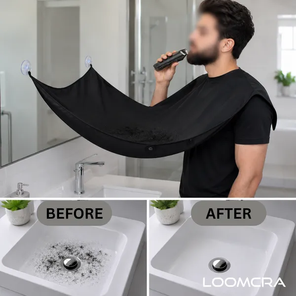 Loomcra_Professional_Hair_Cutting_&_Beard_Shaving_Catcher_Cape_For_Men_|_Black_Hair_Cutting_Apron_With_Suction_Cups_|_Reusable_Salon_Barber_Cape_For_Hair_Trimming,_Shaving_&_Grooming