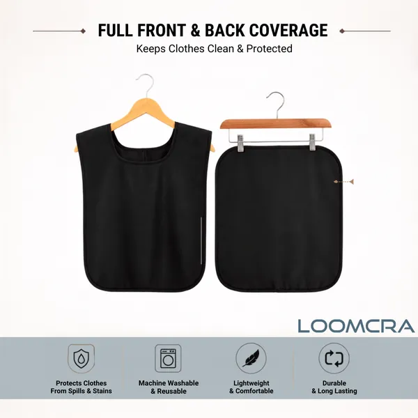 Kids_School_Lunch_Apron_&_Table_Mat_Set,_Waterproof_Reusable_Dining_Protector_for_Boys_&_Girls,_Wearable_Bib_with_Large_Table_Cover,_Black