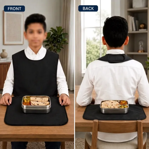 Kids_School_Lunch_Apron_&_Table_Mat_Set,_Waterproof_Reusable_Dining_Protector_for_Boys_&_Girls,_Wearable_Bib_with_Large_Table_Cover,_Black