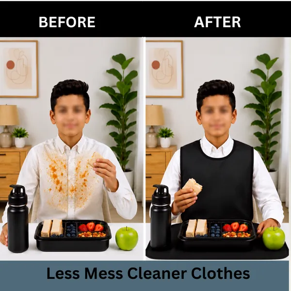 Kids_School_Lunch_Apron_&_Table_Mat_Set,_Waterproof_Reusable_Dining_Protector_for_Boys_&_Girls,_Wearable_Bib_with_Large_Table_Cover,_Black__PACK_OF_2