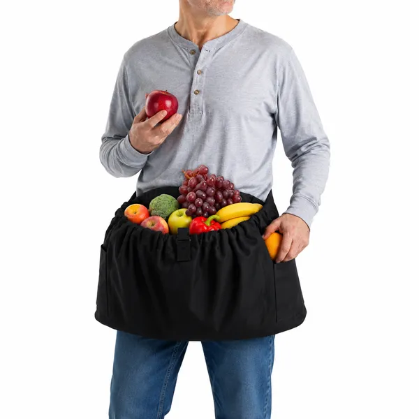 LOOMCRA_Garden_Harvest_Apron_for_Men_&_Women_|_Large_Fruit_&_Vegetable_Collection_Pouch_with_Side_Pockets_|_Hands-Free_Gardening_&_Harvesting_Bag_|_Reusable_Garden_Work_Apron_for_Fruits,_Vegetables_&_Flowers_|_Black