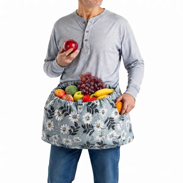 LOOMCRA_Garden_Harvest_Apron_for_Men_&_Women_|_Large_Fruit_&_Vegetable_Collection_Pouch_with_Side_Pockets_|_Hands-Free_Gardening_&_Harvesting_Bag_|_Reusable_Garden_Work_Apron_for_Fruits,_Vegetables_&_Flowers_|_GREY_FLORAL