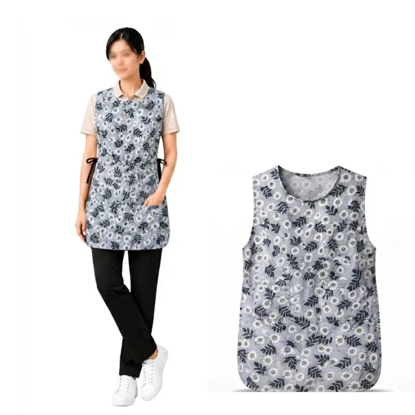 LOOMCRA_Grey_Floral_Cobbler_Apron_for_Women_&_Men_|_Sleeveless_Work_Apron_with_Large_Front_Pocket_&_Side_Tie_Closure_|_Reusable_Utility_Apron_for_Salon,_Cleaning,_Gardening_&_Work