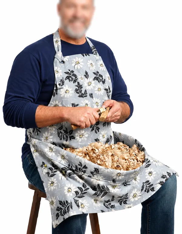 LOOMCRA_Grey_Floral_Woodworking_Apron_with_Large_Catch-All_Pouch_|_Wood_Carving_&_Carpenter_Apron_for_Men_&_Women_|_Shaving_Collection_Apron_for_DIY,_Crafting_&_Woodworking