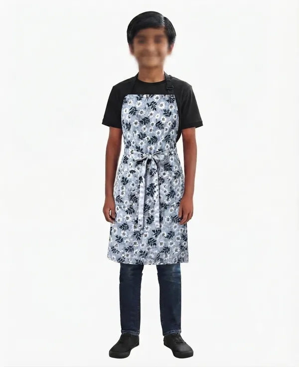 LOOMCRA_Kids_Grey_Floral_Apron_for_Boys_&_Girls_Above_10_Years_|_Adjustable_Neck_Cooking_&_Craft_Apron_with_Waist_Tie_|_Full_Coverage_Apron_for_School,_Baking,_Art_&_Gardening