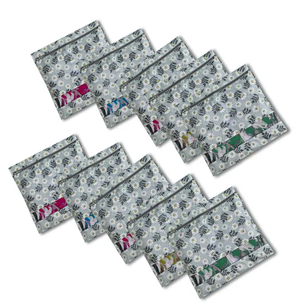 LOOMCRA_Saree_Cover_16_×_14Set_of_10_|_Floral_Printed_Clothes_Storage_Bags_with_Zipper_&_Transparent_Window_|_Wardrobe_Organizer_for_Sarees,_Suits,_Dresses,_Blankets_&_Garments_|_Dustproof_Storage_Bags