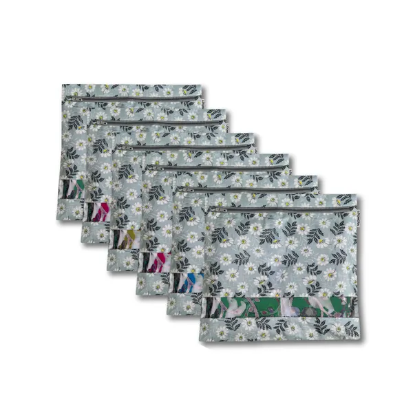 LOOMCRA_Saree_Cover_Set_of_6_|_Floral_Printed_Clothes_Storage_Bags_with_Zipper_&_Transparent_Window_|_Wardrobe_Organizer_for_Sarees,_Suits,_Dresses,_Blankets_&_Garments_|_Dustproof_Storage_Bags