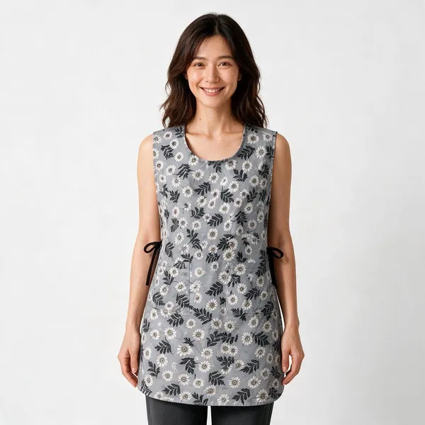 Loomcra_Grey_Floral_Cobbler_Apron_For_Women_&_Men_|_Sleeveless_Work_Apron_With_Large_Front_Pocket_&_Side_Tie_Closure_|_Reusable_Utility_Apron_For_Salon,_Cleaning,_Gardening_&_Work