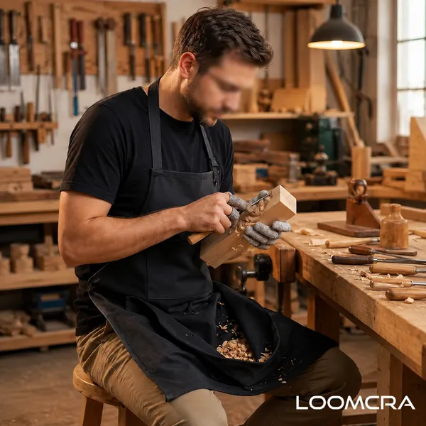 Loomcra_Black_Woodworking_Apron_With_Large_Catch-All_Pouch_|_Wood_Carving_&_Carpenter_Apron_For_Men_&_Women_|_Shaving_Collection_Apron_For_Diy,_Crafting_&_Woodworking