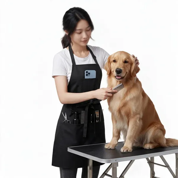 Loomcra_Professional_Pet_Grooming_Apron_For_Men_&_Women_|_Black_Groomer_Apron_With_Adjustable_Neck_Strap,_Waist_Tie_&_Multiple_Tool_Pockets_|_Dog_&_Cat_Grooming_Work_Apron