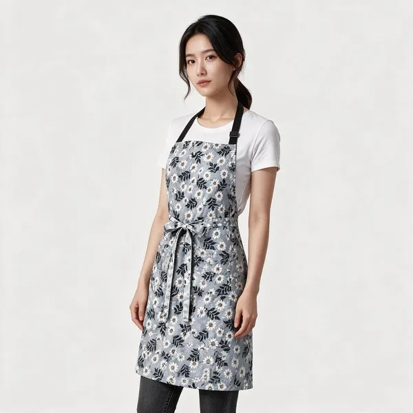 Loomcra_Professional_Pet_Grooming_Apron_For_Men_&_Women_|_Grey_Floral_Groomer_Apron_With_Adjustable_Neck_Strap,_Waist_Tie_&_Multiple_Tool_Pockets_|_Dog_&_Cat_Grooming_Work_Apron