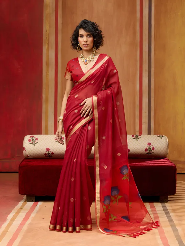 Red_Embellished_Saree_Set_for_Women