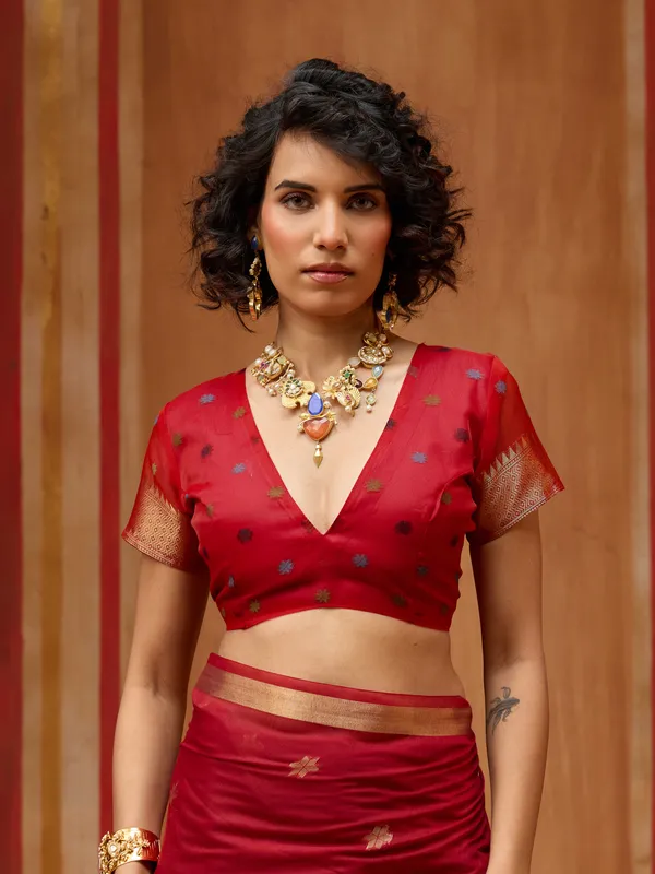 Red_Embellished_Saree_Set_for_Women