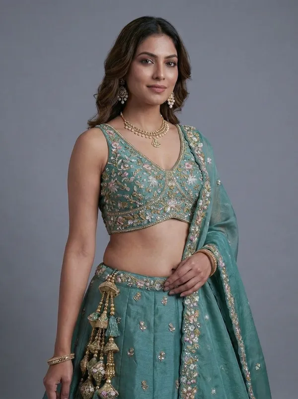 Teal_Embroidered_Lehenga_Choli_Set_for_Women