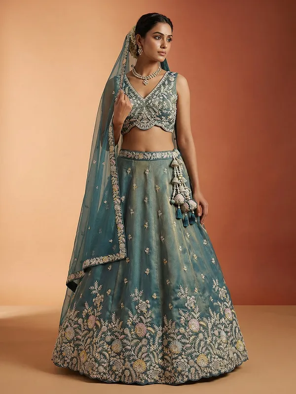 Teal_Embroidered_Flared_Lehenga_Choli_for_Women