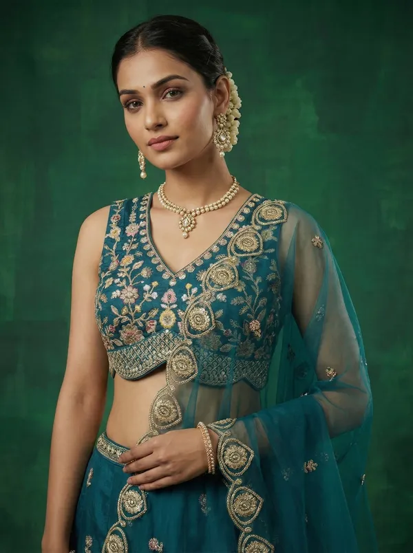 Teal_Embroidered_Lehenga_Choli_Set_for_Women