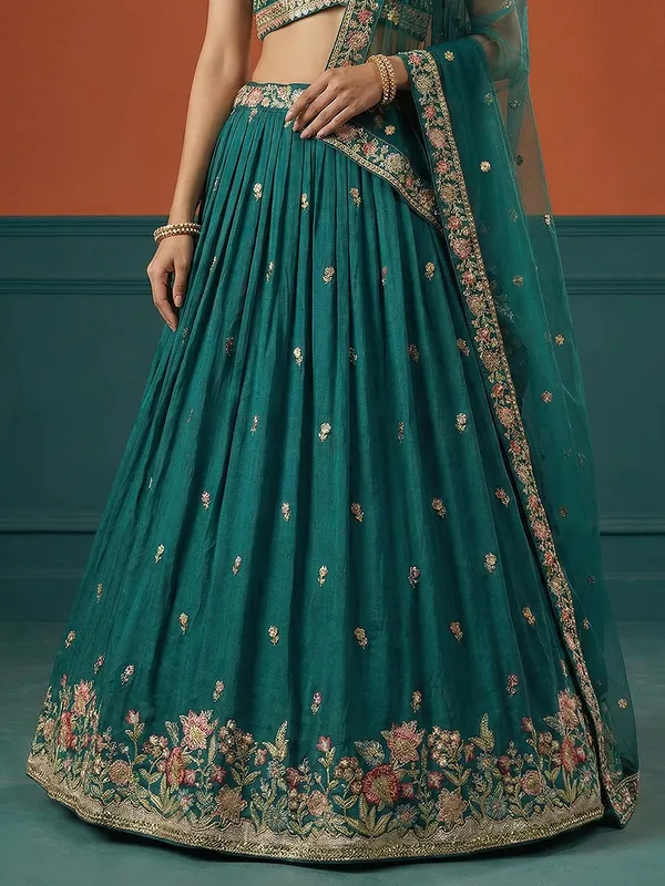 Teal_Embroidered_Flared_Lehenga_Choli_for_Women