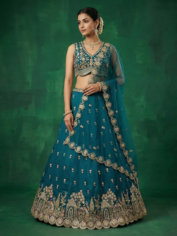 Teal_Embroidered_Lehenga_Choli_for_Women