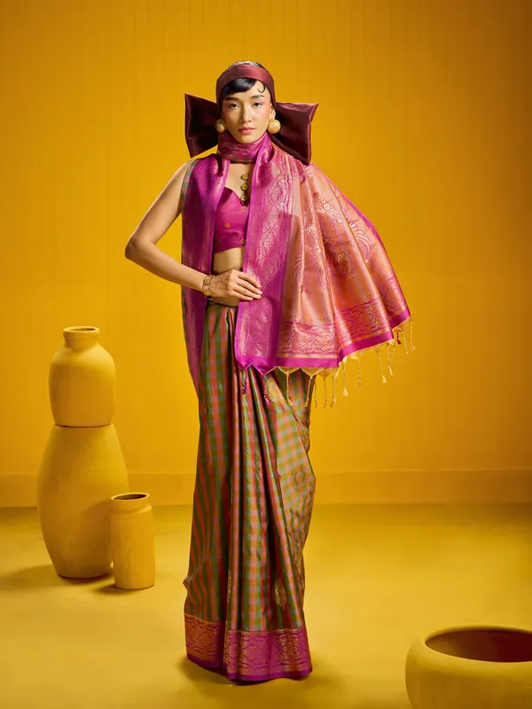 Pink_Woven_Striped_Saree_for_Women