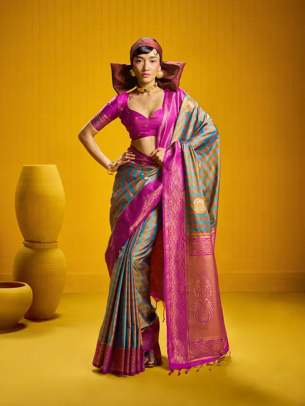 Multicolor_Checked_Saree_for_Women