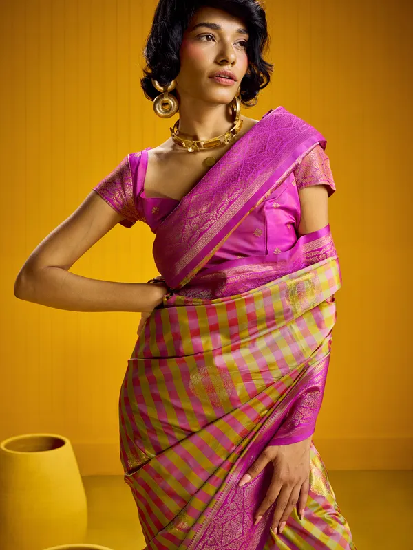 Pink_Woven_Striped_Saree_for_Women